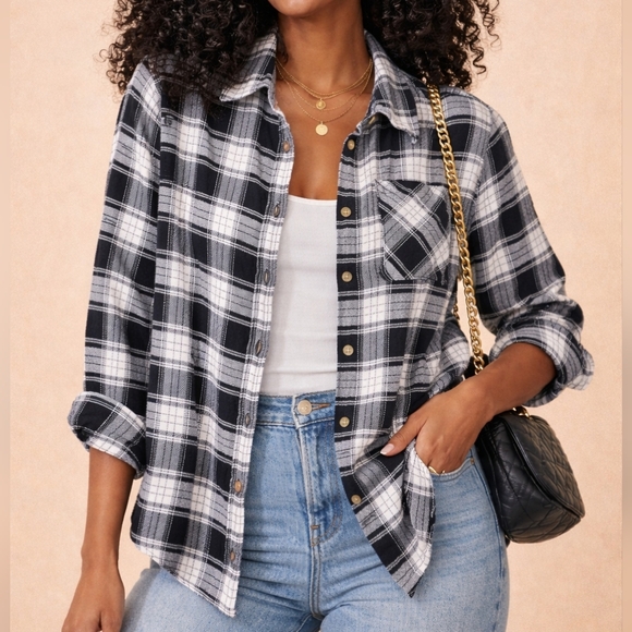 Jachs Tops - Jachs | Black and White Plaid Shirt Jacket, Size S